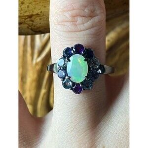 Natural Ethiopian Opal Multi Gemstone Ring Size 7.75